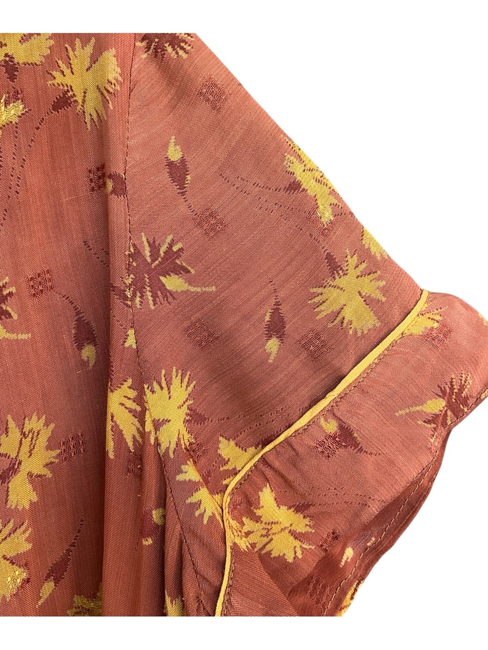 Vintage 1930s/ 40s rust orange floral print lace trim collar belted day dress - Picture 5 of 11